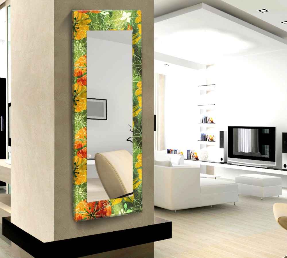 Yeşil Çiçek Desenli Boy Aynası